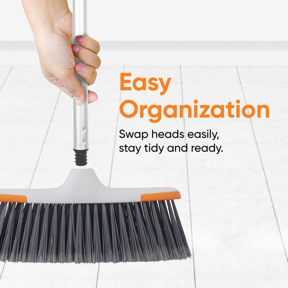 Superio Grey Broom, Heavy-Duty Indoor & Outdoor Broom with 48-Inch Handle, Multi-Surface Floor Cleaning for Home, Kitchen, Garage & Office