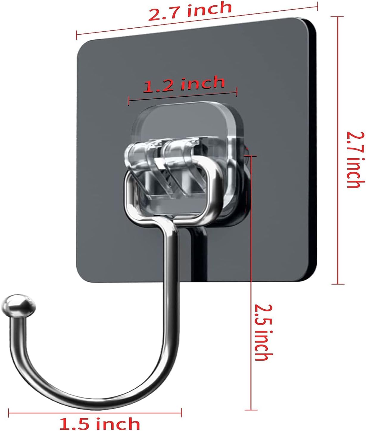 Large Adhesive Hooks, 20 Black Heavy-Duty 40 lb Adhesive Wall Hooks, Waterproof, Rustproof, Ideal for Hanging, Suitable for Bathroom, Kitchen, Home, Ceiling and Window