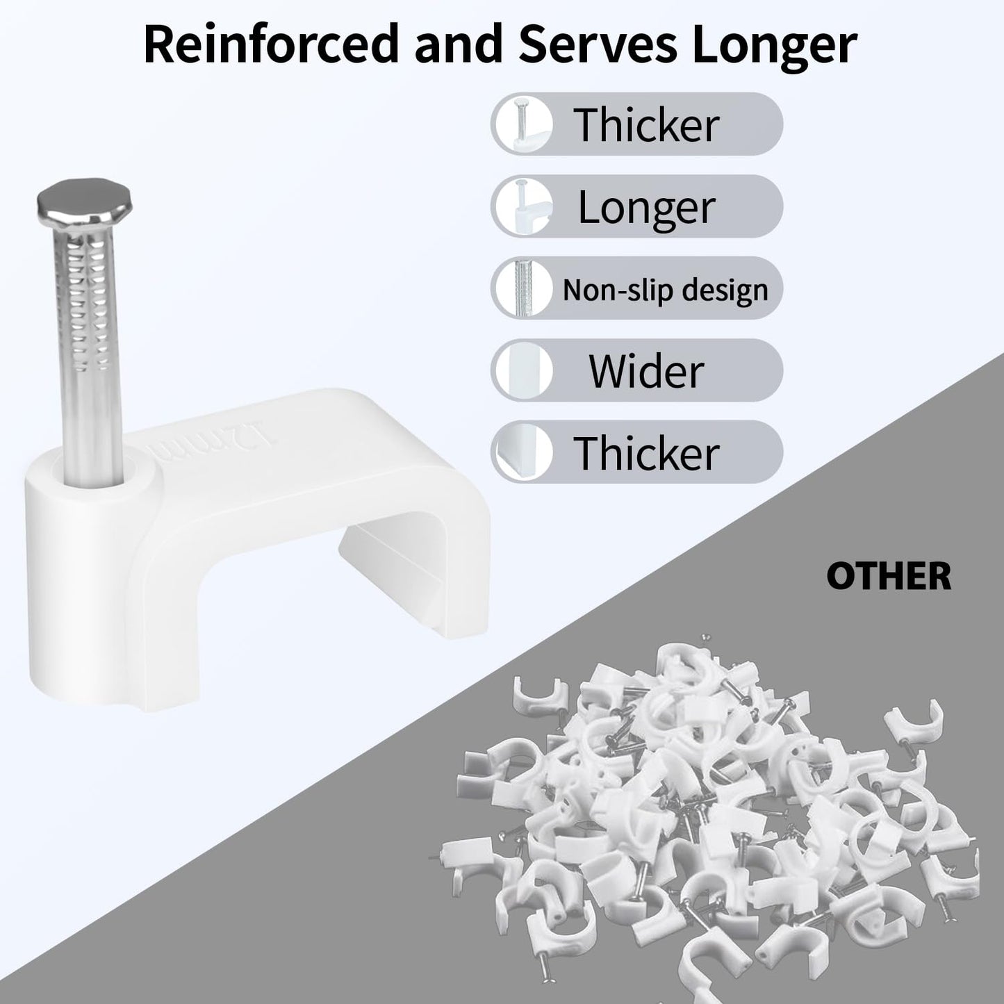 LeMotech Cable Clips, 1000pcs 8mm Wire Wall Clips with Steel Nails, Coaxial Nail Clamps for Cable Cord Management RG6 RG59 CAT5e CAT6 RJ45 Ethernet Cable Clamps, White