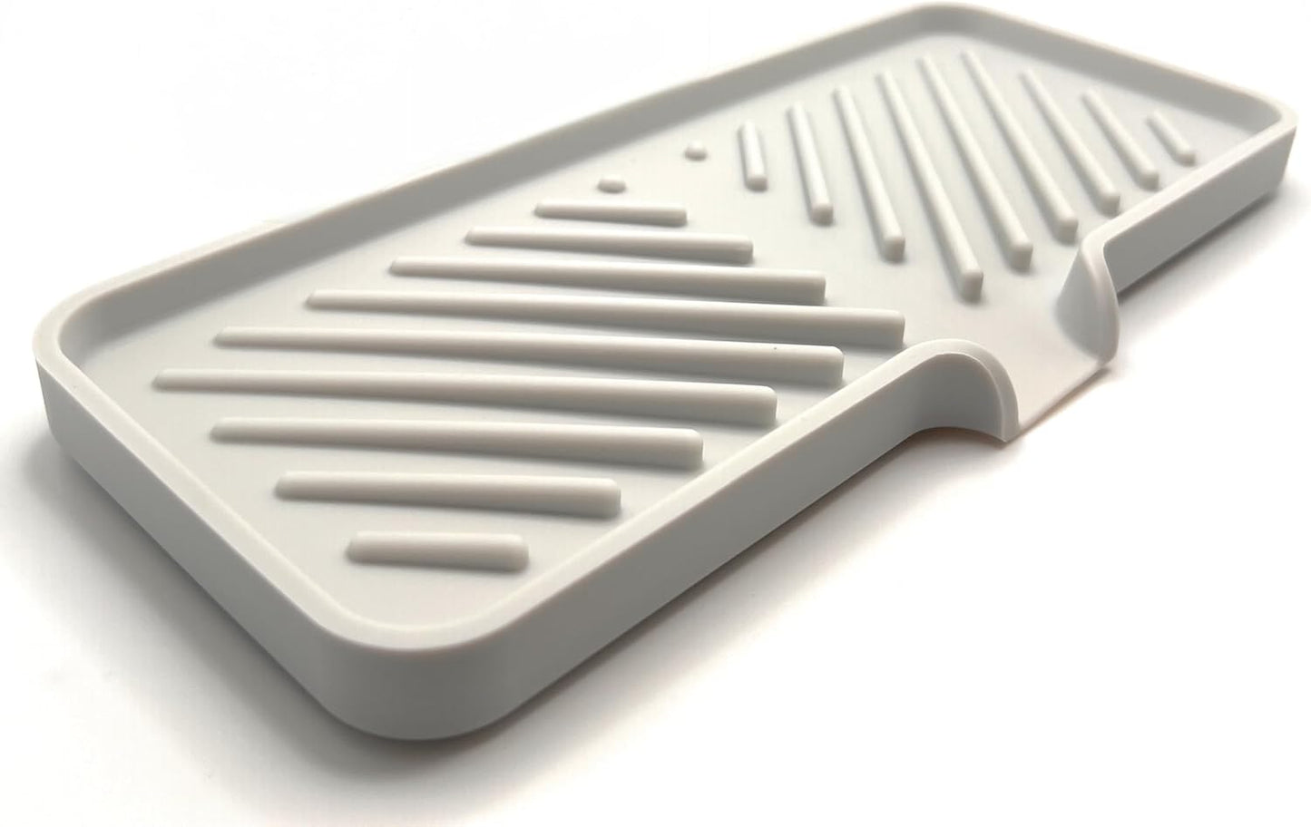Silicone Soap Dish Tray and Sponge Holder with Drain Chute and Feet | 3-Way Sloped Design | Bathroom and Kitchen Sink Organizer Caddy (Black, 10"x4", 7.8 Ounces)