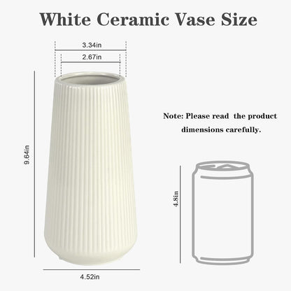 White Ceramic Vase, GUKJOB Small Cute Flower Vase for Pampas Grass, Home, Living Room, Dining Table, Farmhouse, Office Decor, Bedroom, Table, and Kitchen Shelf (White- 2PCS)