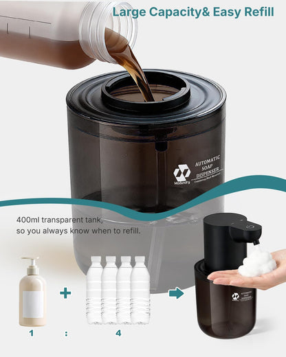 Automatic Foaming Soap Dispenser, 4-Level Touchless Hand Soap Dispenser, USB-C Rechargeable, Wall Mount or Countertop, 13.5oz/400ml, for Bathroom, Kitchen, Office, Hotel, Black