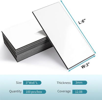 Vamos Tile 100-Piece Glossy Dolomite White Peel and Stick Backsplash Tile,3''x6'' PVC Subway Tile with White Grout, Stick on Backsplash for Kitchen/Bathroom/Fireplace