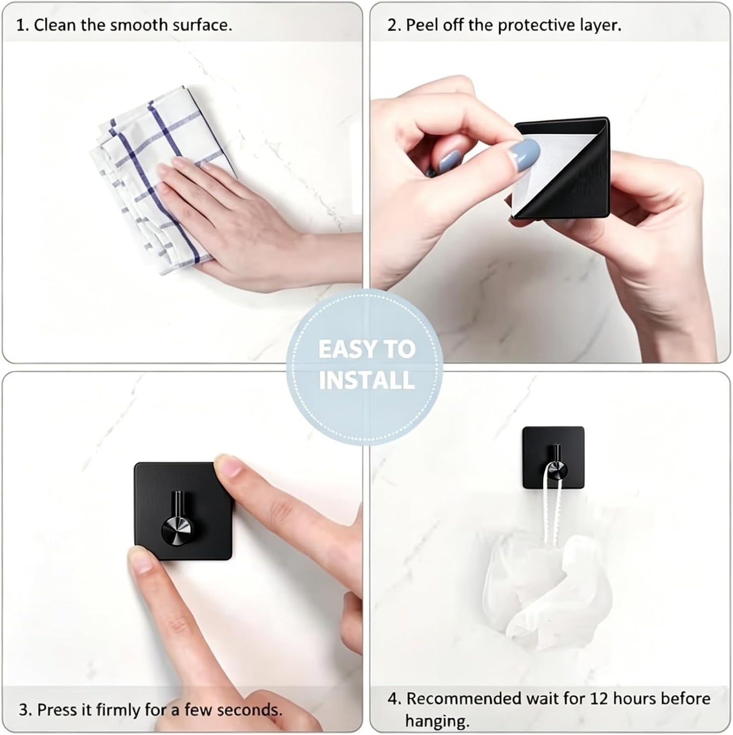 4pcs, Adhesive Heavy Duty Wall Hooks, Waterproof Stainless Steel Hooks, Wall Mount, Silvery