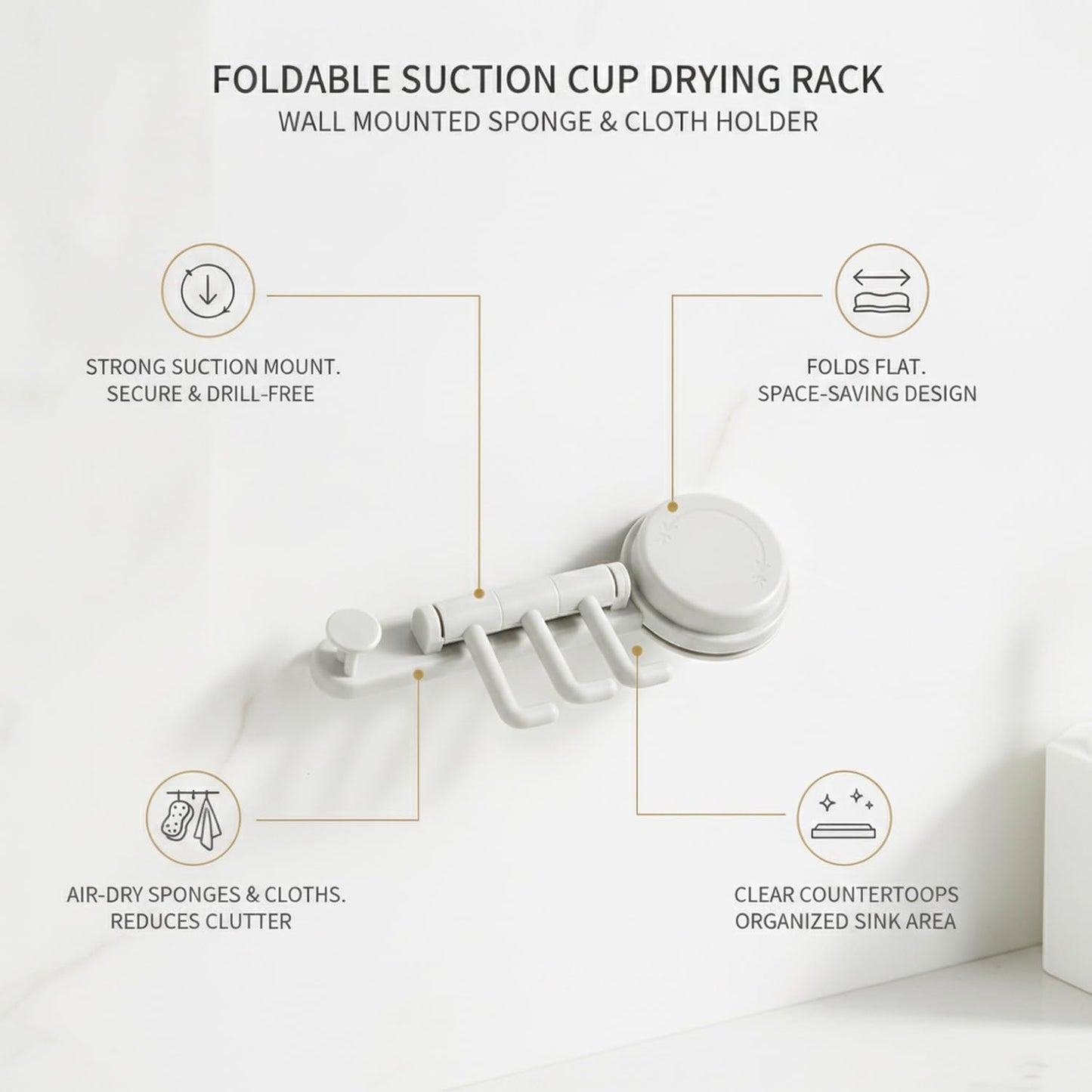 Foldable Wall Mounted Drying Rack, Adhesive Sponge Holder for Smooth Surfaces, Space Saving Storage for Rags and Cloths (1 PC)