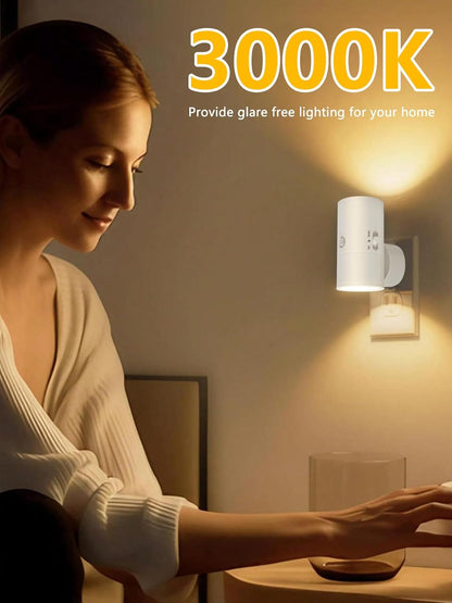 Night Light with Motion Sensor & Dusk to Dawn Sensor, Plug into Wall Night Light with 30-100lm Adjustable Brightness, Motion Activated Night Light, 3000K Warm White for Bedroom Hallway Bathroom Stairs