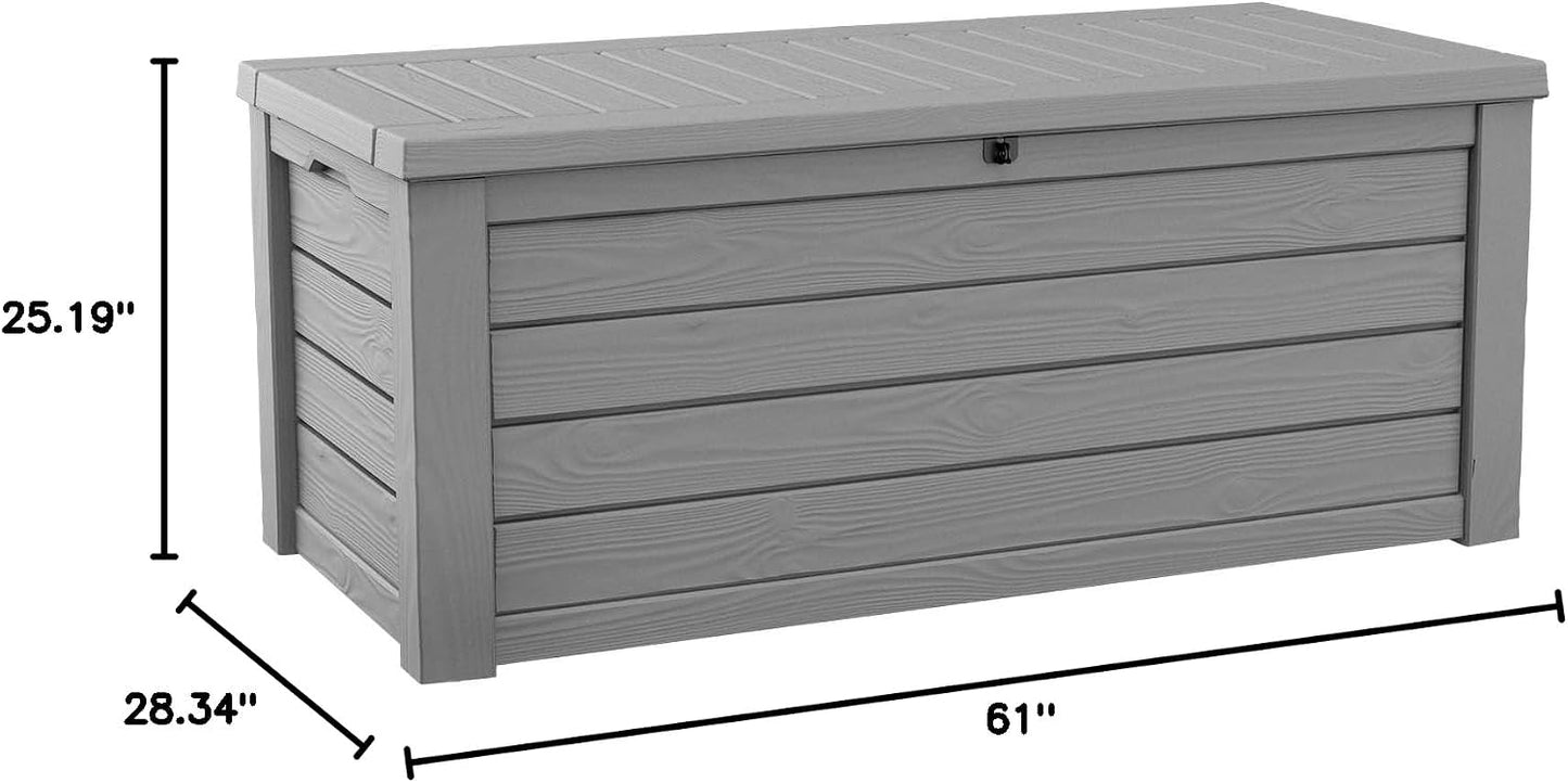 Keter 150 Gallon Resin Large Deck Box Organization and Storage Box for Patio, Outdoor Cushions, Garden Tools, Brown | Hydraulic Pistons, Resin, Weatherproof