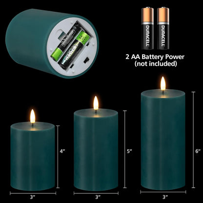 Black Flameless Pillar Candles with Remote, Flickering LED Wax Candles Battery Operated Set of 3