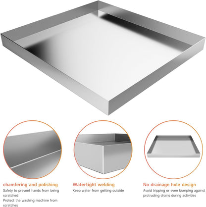 Heavy Duty 304 Stainless Steel Washing Machine Pan, 27" x 25" x 2.5" | Washing Drain Pan, Washing Machine Tray, Washer Pan, Floor & Wood Deck Protection, No Hole