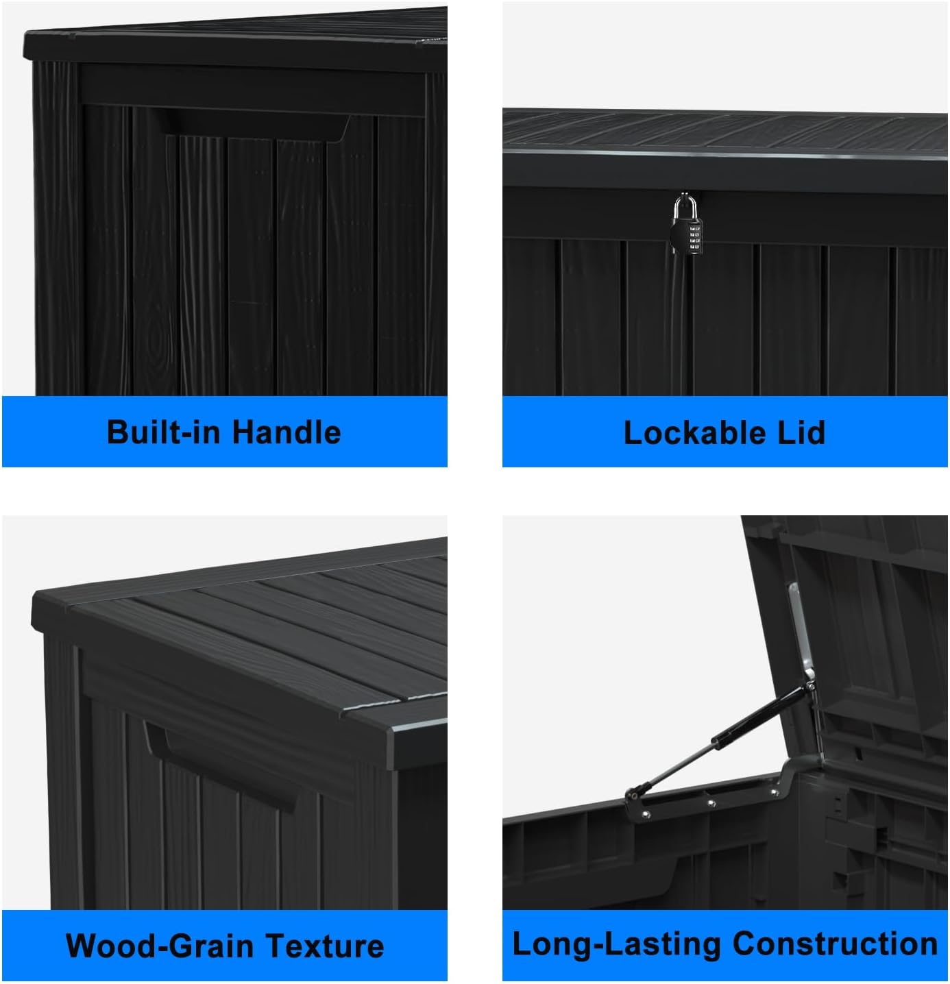 150 Gallon Waterproof Outdoor Storage Box,Resin Deck Box,Lockable Outside Storage Box Container for Patio Furniure,Garden,Tools (150 Gallon,Black)