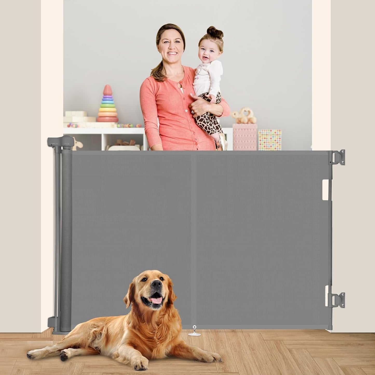 Miumoon 71 inch Retractable Baby Gates 42 inch Tall, Retractable Gate with Reinforced Strip Design to Prevent Crawling Through, 6 FT Retractable Dog Gate for Stairs, Doorways, Hallways, Indoor/Outdoor