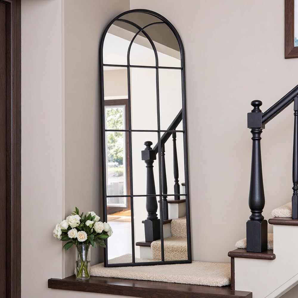 OGCAU Floor Full Length Mirror, 56"x20" Arched Full Body Mirror, Hanging or Leaning, Standing, Wall Mounted with Aluminum Frame for Bedroom Living Room, White
