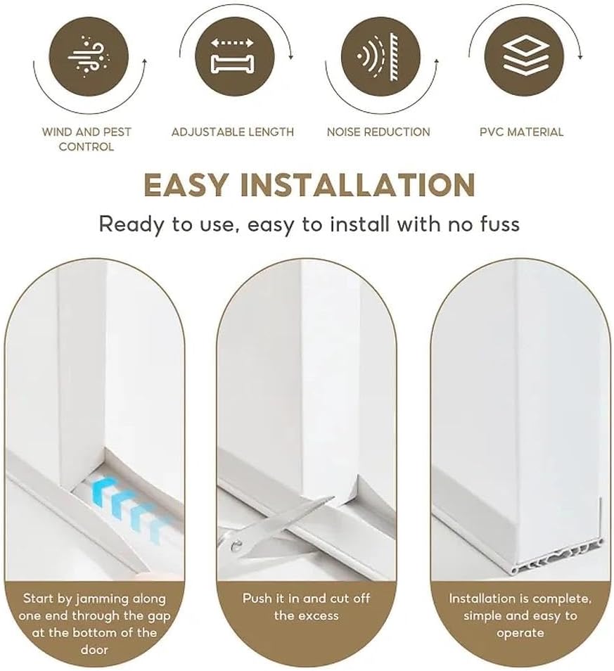 Upgrade Vinyl Door Seal Strip Bottom 35×2 Inch Adjustable Door Sweeps Door Draft Stoppers for Bottom of Door Easy to Install Under Door Weather Stripping, Blocks Dust/Insects/Noise