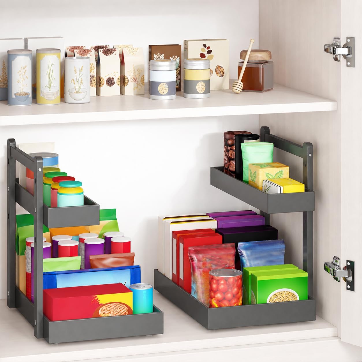Under Sink Organizer - 2-Tier Pull Out Cabinet Organizer Vertical Slide Out Sink Shelf Storage Shelves for Multi-Purpose Bath Kitchen Bathroom Medicine (Nature, 2 Packs)
