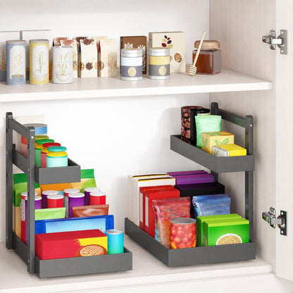 Under Sink Organizer - 2-Tier Pull Out Cabinet Organizer Vertical Slide Out Sink Shelf Storage Shelves for Multi-Purpose Bath Kitchen Bathroom Medicine (Nature, 2 Packs)