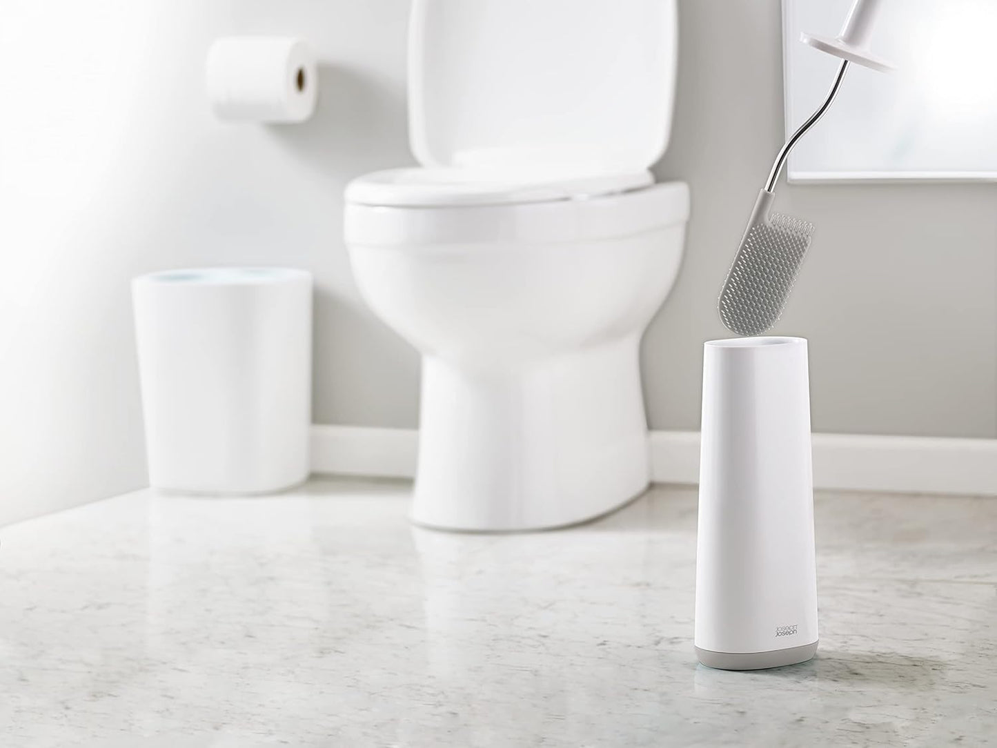 Joseph Joseph Flex Hygienic Silicone Toilet Brush with Slim Holder Set, Flexible Anti-drip, Anti-Clog Deep Clean Head - Gray/White