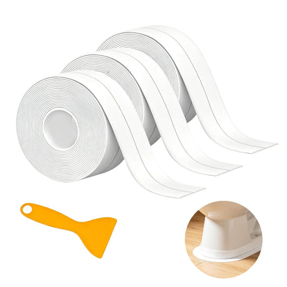 3 Rolls Caulk Tape Waterproof Self Adhesive, 0.86" x 10.5Ft Caulking Sealant Strip with Sealing Tool for Bathroom Bathtub, Kitchen Sink, Toilet Base, Wall and Floor Tile Edge