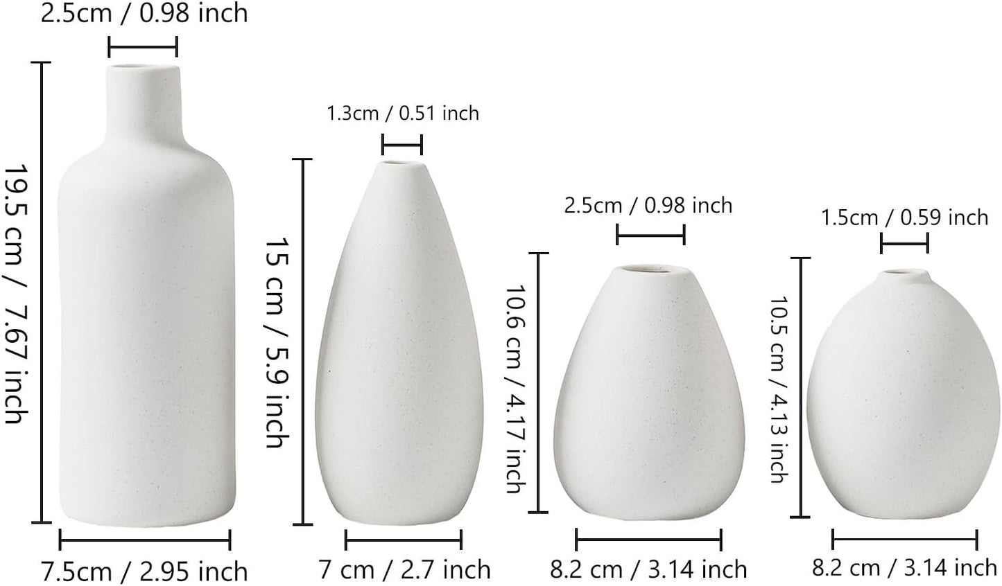 CEMABT Beige Ceramic vase Set-3 Small Flower vases for Decor,Modern Boho Farmhouse Home Decor,Decorative vase for Pampas Grass&Dried Flowers,idea Shelf,Table,Bookshelf ，Entryway- Distressed