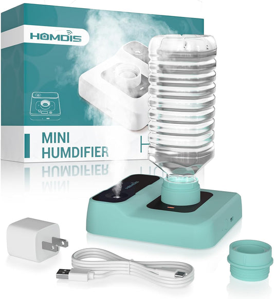 Travel Humidifier, Portable Small Humidifier for Plants, Bedroom, Office, Hotel or Car, Battery Operated Mini Cool Mist Humidifiers, Quiet 23dB, Auto-off, Night Light & BPA-Free, White