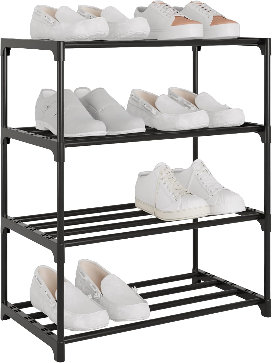 Small Metal Shoe Rack,Stackable Shoe Shelf Storage Organizer for Entryway, Hallway and Closet(3-Tier,Black)