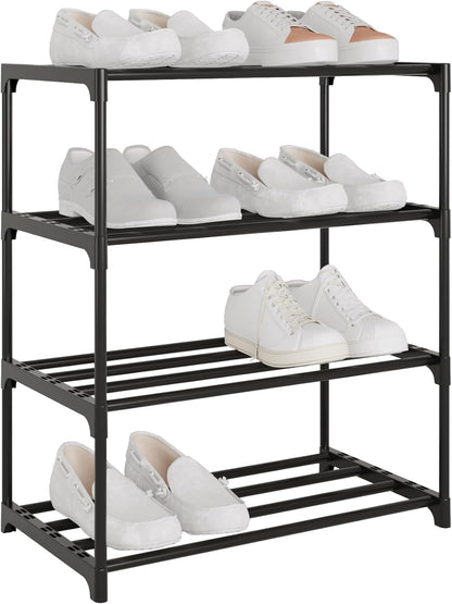 Small Metal Shoe Rack,Stackable Shoe Shelf Storage Organizer for Entryway, Hallway and Closet(3-Tier,Black)