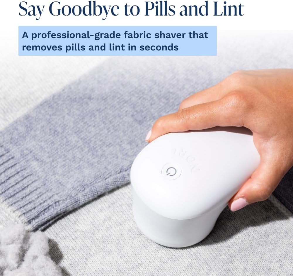 Nori Trim Fabric Shaver - Lint Remover for Clothes & Furniture Couch Pilling - Sweater Pill Remover - Clothes Shaver with 6 Precision Blades - Wireless and Rechargeable - White