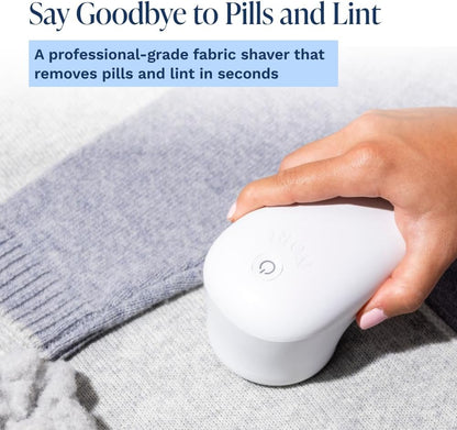 Nori Trim Fabric Shaver - Lint Remover for Clothes & Furniture Couch Pilling - Sweater Pill Remover - Clothes Shaver with 6 Precision Blades - Wireless and Rechargeable - White