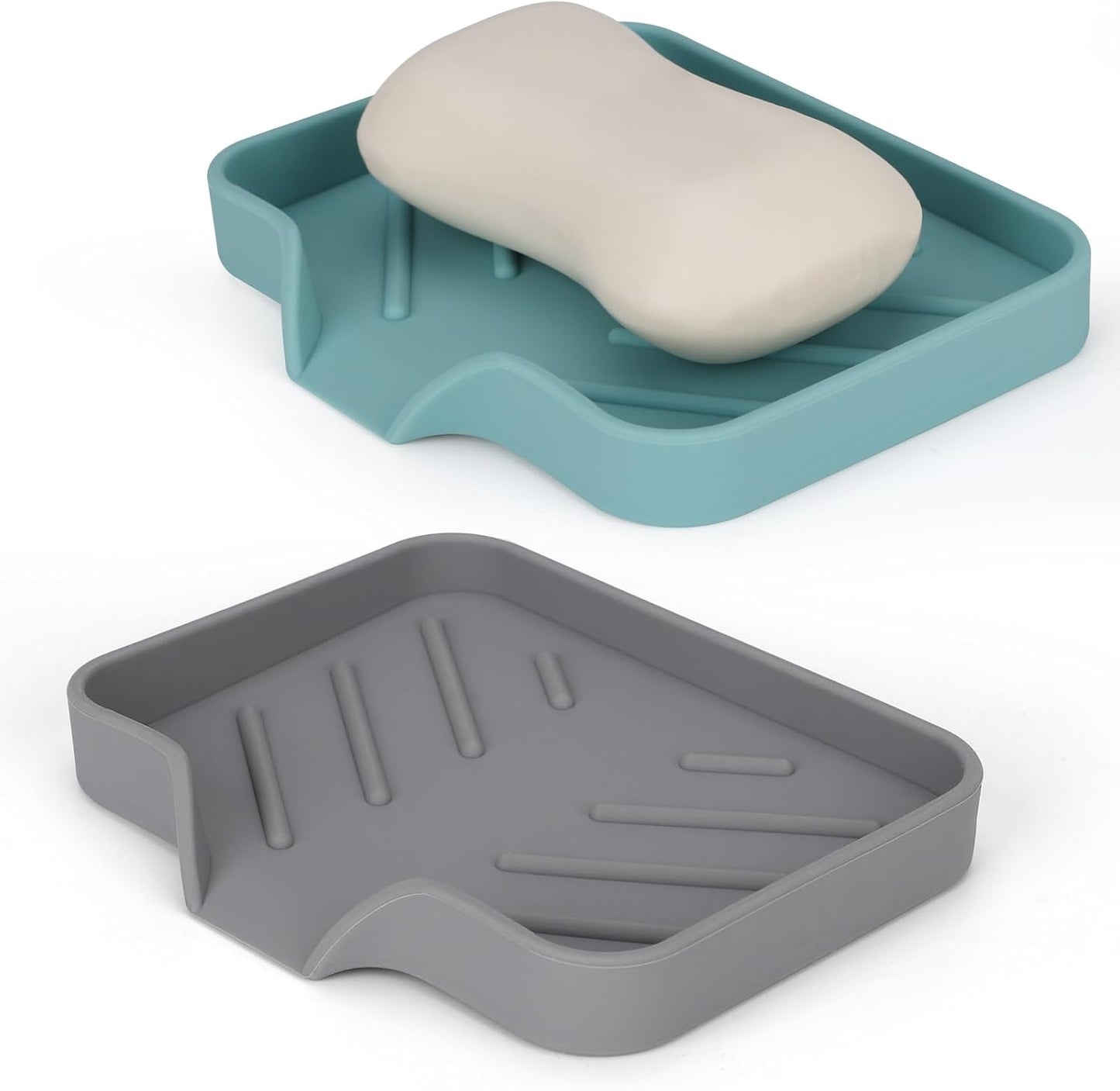 2 Pack Silicone Soap Dish, Self Draining Soap Dish, Non Slip Bar Soap and Sponge Holder for Bathroom Kitchen Sink Counter Organizer Easy to Clean Soap Tray Waterfall Soap Saver
