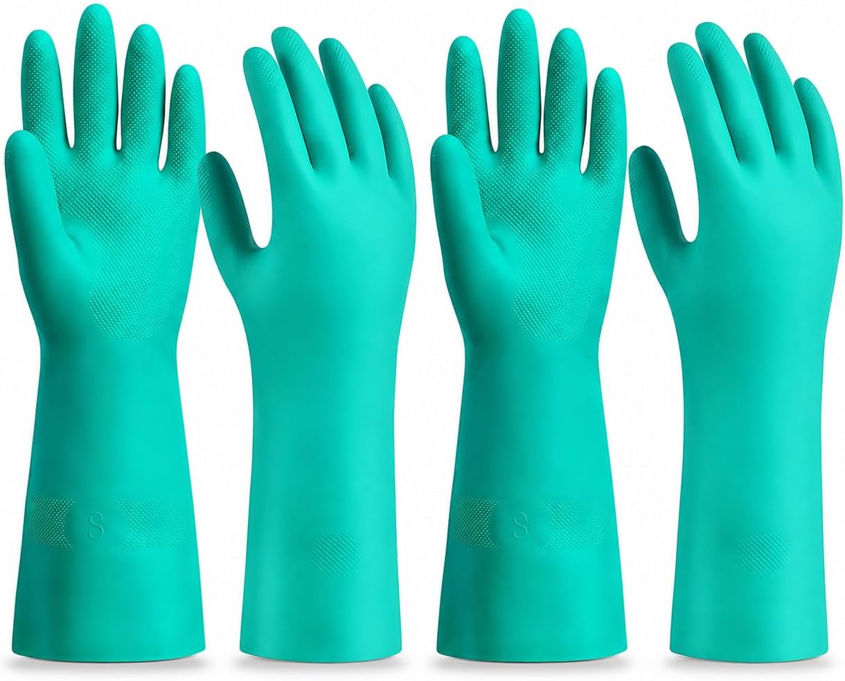 15 Mil Chemical Resistant Nitrile Gloves, Latex free Durable Cleaning Gloves, Resist Acid, Alkali, Solvent and Oil