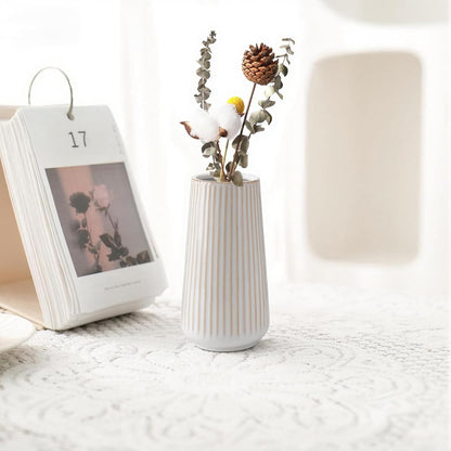 White Ceramic Vase, GUKJOB Small Cute Flower Vase for Pampas Grass, Home, Living Room, Dining Table, Farmhouse, Office Decor, Bedroom, Table, and Kitchen Shelf (White- 2PCS)