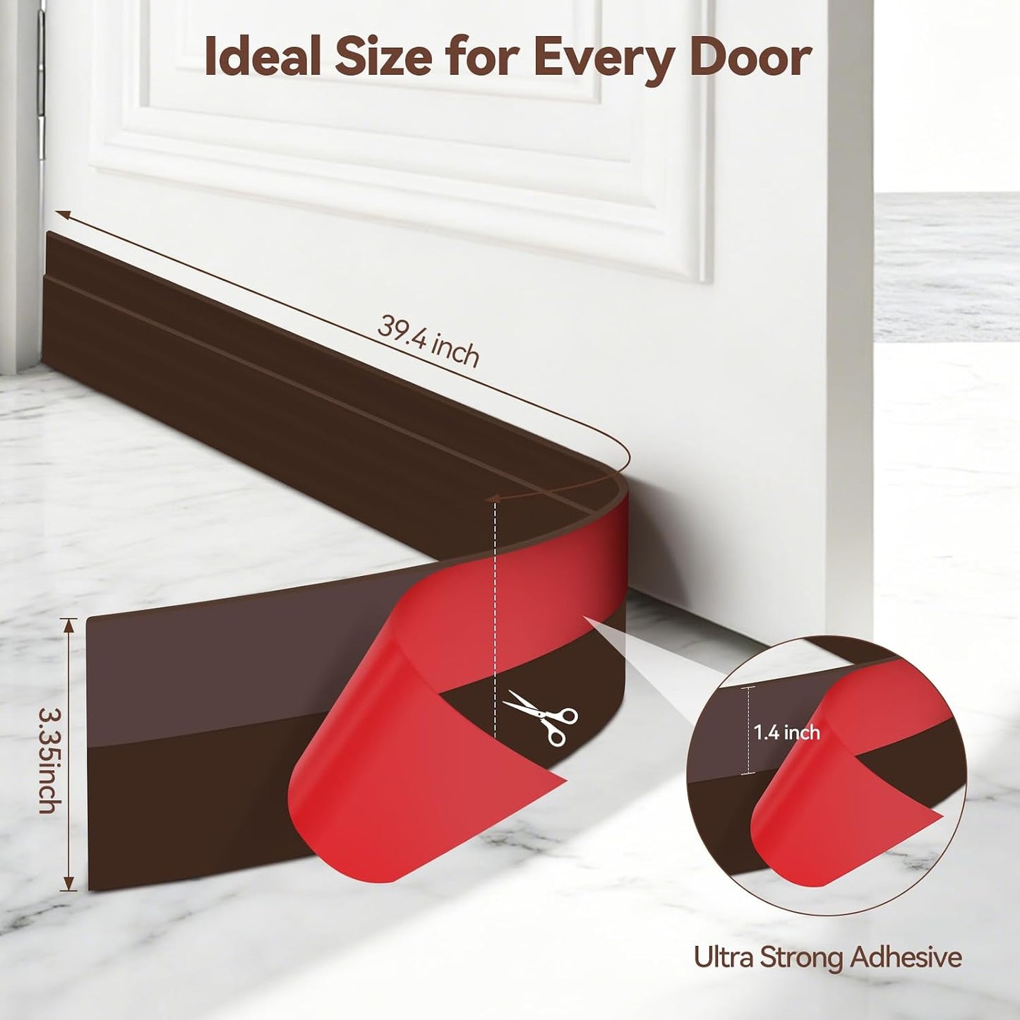 Door Draft Stopper, Ohuhu 39"L x 2"W Silicone Weather Stripping Under Door Seal for Exterior Interior Doors, 1" Widened Strong Adhesive, Soundproof Door Sweep Strip to Block Cold, Noise, Light Pests