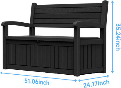 80 Gallon Outdoor Storage Bench, Heavy Duty Deck Box with Stripe Texture, Waterproof Resin Patio Seating for Cushions & Garden Tools, Lockable, 2-Person Capacity, 51"x 24"x 35", Black