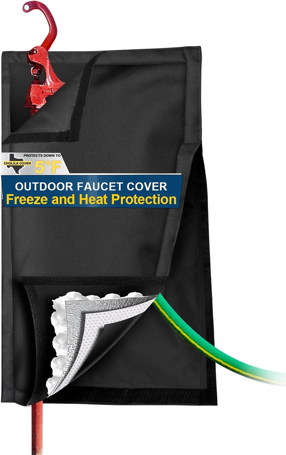 Outdoor Faucet Cover - 25"H x 13.5"W - Black, Hydrant Cover Freeze Protection for RV Park, Yard Hydrant & Sprinkler Systems, Winter & Summer Faucet Insulation