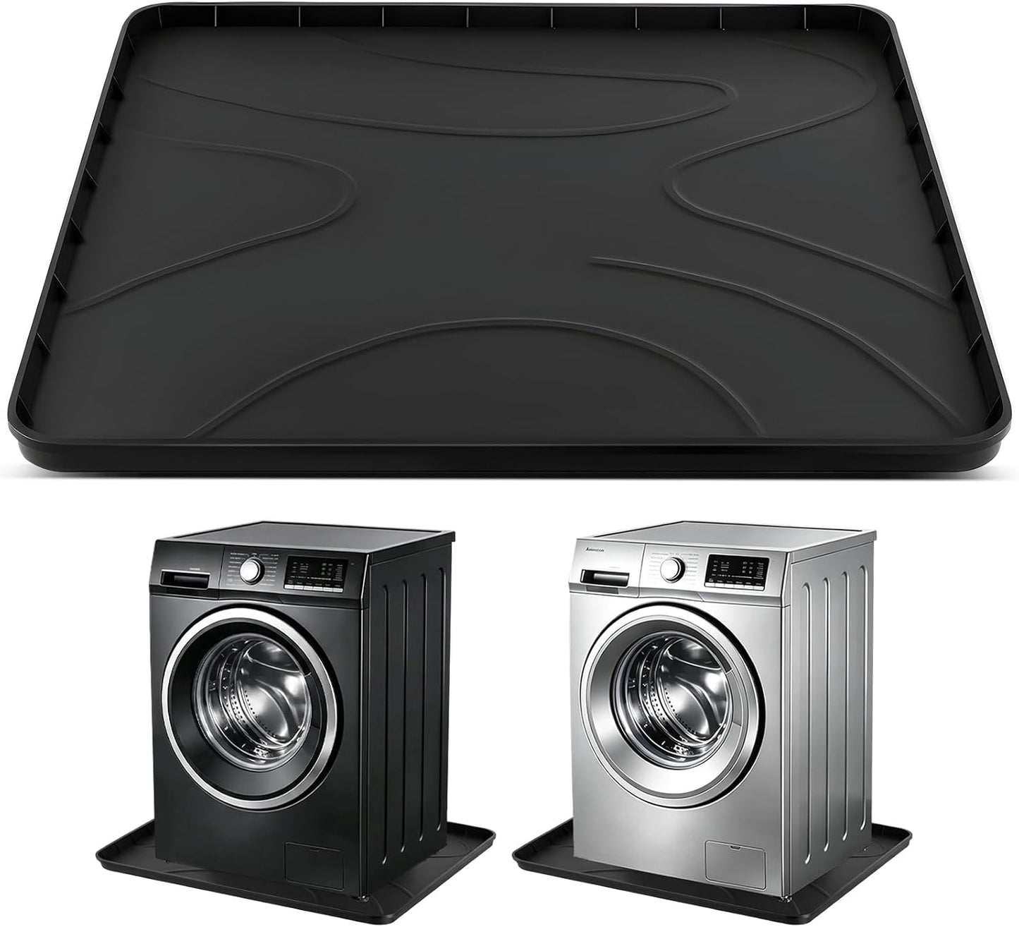 Washing Machine Drain Pan，32''x30'' Silicone Mat with Raised Reinforced Frame & Triangular Reinforcing Rib,fits Most Washer Models, Washing Machine Tray for Floor Protection in Laundry Room (gray)