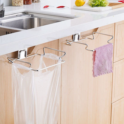 Large Stainless Steel Trash Bag Holder for Kitchen Cabinets Doors and Cupboards, Black