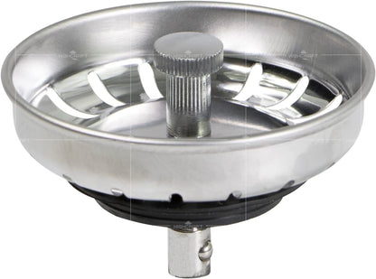 Highcraft 9754JO Stainless Steel Kitchen Sink Strainer Basket-Replacement for Standard Drains (3-1/2 Inch) -Ball-Lock Rubber Stopper, 3-1/2