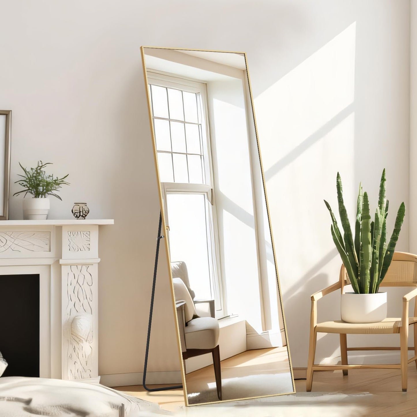 Arched Mirror Full Length, Upgraded 16"x59" Body Wall Mirrors with Shatter-Proof Glass, Floor Standing, Hanging or Leaning, Tall Arch Mirror with Stand Aluminum Alloy Frame for Bedroom, Black