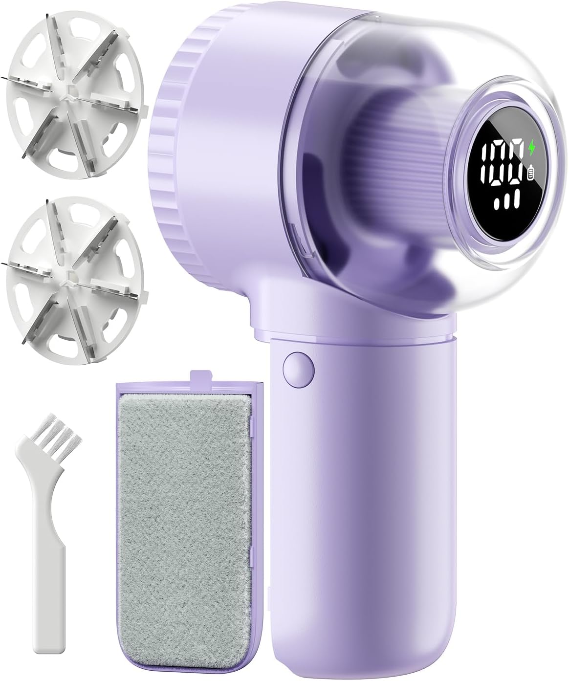 Fabric Shaver, 𝟮 𝗶𝗻 𝟭 Rechargeable Lint Remover with Brush, Large Sweater Shaver with Digital Display, 3 Speeds Lint Shaver, 6-Leaf Blades Lint Remover for Clothes, Sofa, Bedding, White