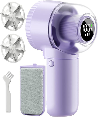 Fabric Shaver, 𝟮 𝗶𝗻 𝟭 Rechargeable Lint Remover with Brush, Large Sweater Shaver with Digital Display, 3 Speeds Lint Shaver, 6-Leaf Blades Lint Remover for Clothes, Sofa, Bedding, White