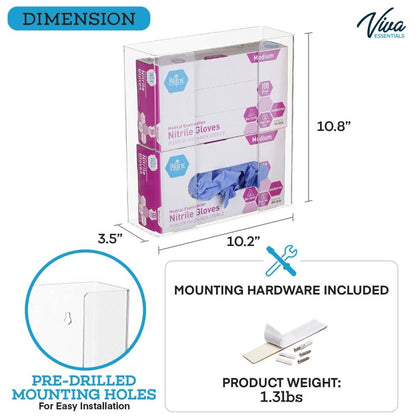 AdirMed VivaEssentials Double Glove Box Holder, Wall Mount or Free Standing Black Acrylic Glove Holder