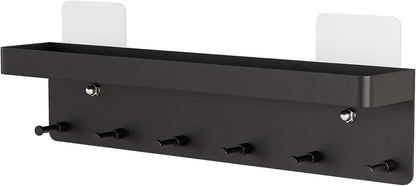 MKO Key Holder Wall Mount, Key Holder Wall Mount Adhesive with Mail Organizer Tray with 6 Key Hooks for Wall, Black
