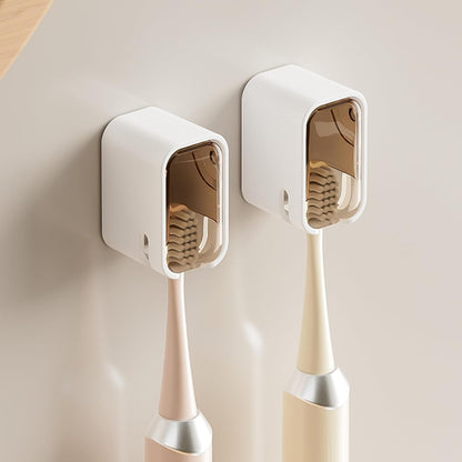 Wall Mounted Toothbrush Holders for Bathroom,Strong Self Adhesive Tooth Brush Holder with Cover, Toothbrush Heads Organizer for Family, 2 Pcs