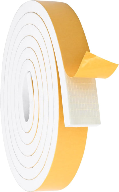 ToLanbbt White Door Window Weather Stripping Self Adhesive Foam Tape High Density Foam Sealing Strip Window Insulation Weatherproof Gasket Tape for Doors and Windows (1/2" W X 1/8" T X 16.5')