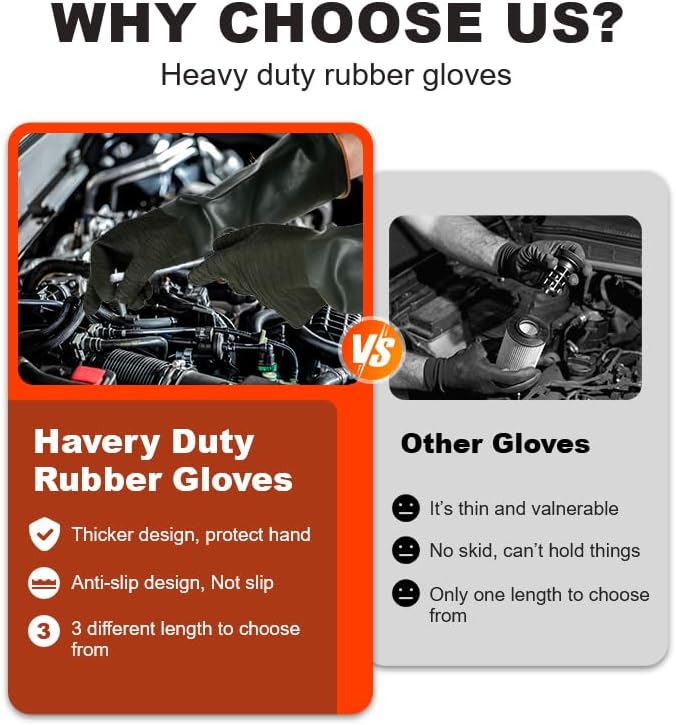 North Tower Heavy-Duty Latex Chemical Resistant Gloves - Reusable Long Rubber Dishwashing Gloves with Forearm Protection for Men - Waterproof, Industrial Safety Gear,18“，1 Pair