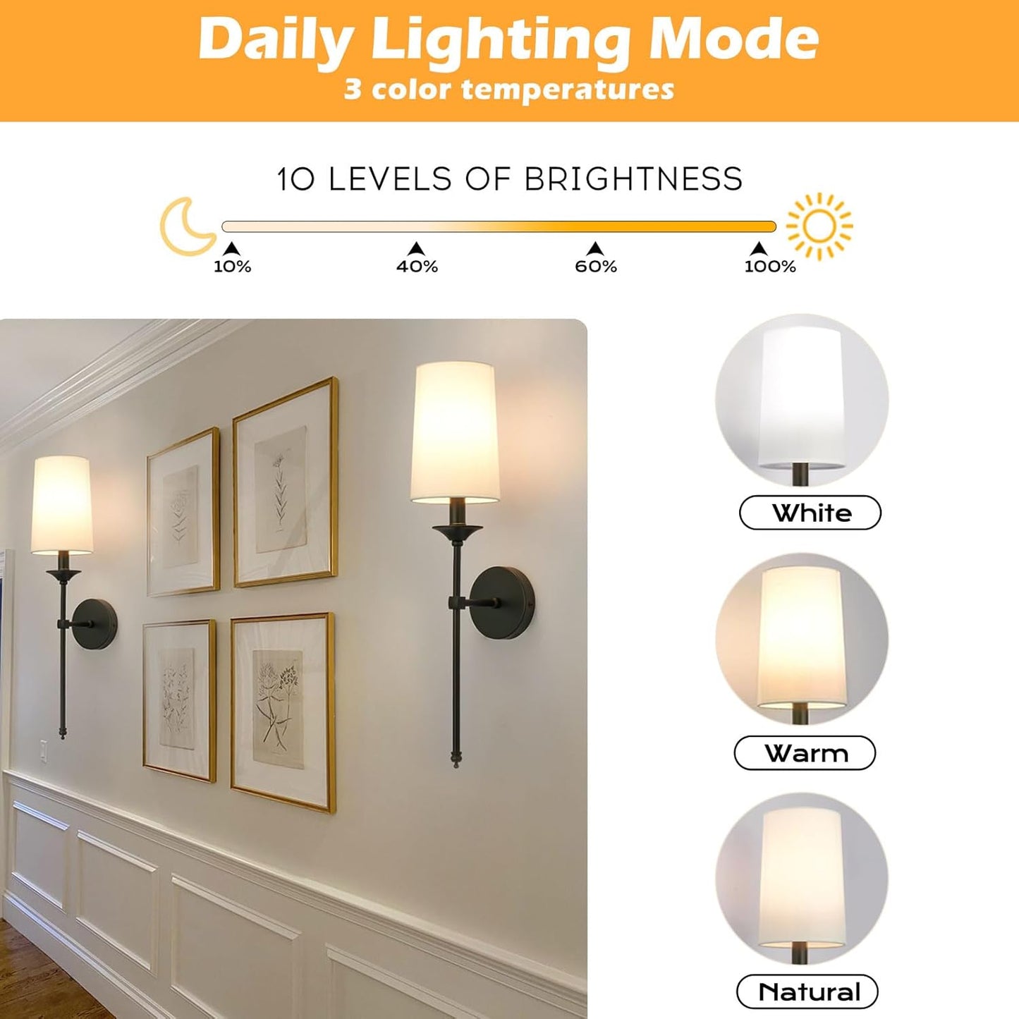 PASSICA DECOR Battery Operated Wall Sconce Set of 2 - Rechargeable Cordless Lights with Remote, Dimmable RGB Timer Wireless Sconces for Bedroom, Living Room, Hallway