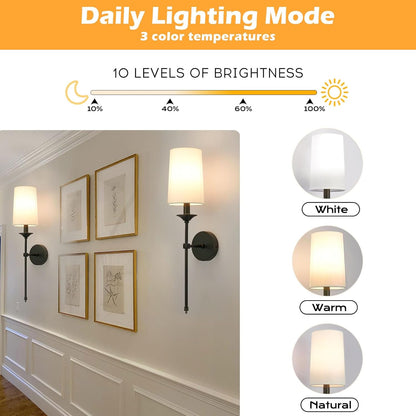 PASSICA DECOR Battery Operated Wall Sconce Set of 2 - Rechargeable Cordless Lights with Remote, Dimmable RGB Timer Wireless Sconces for Bedroom, Living Room, Hallway
