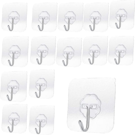 20 Pack Transparent Adhesive Hooks 33 lb(Max) 15KG Waterproof and Oilproof Reusable Seamless Hooks Heavy Duty Wall Hook for Kitchen Bathroom Office