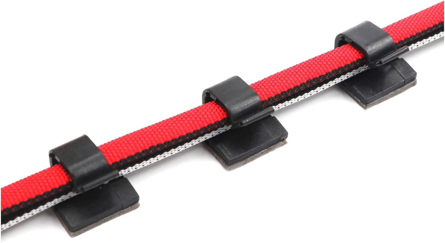 Cable Clips 3M Adhesive, Multipurpose Wire Clamps for Cable Management and Cable Runs - 50 Pack Black Bundled with 10 Reusable Cable Ties