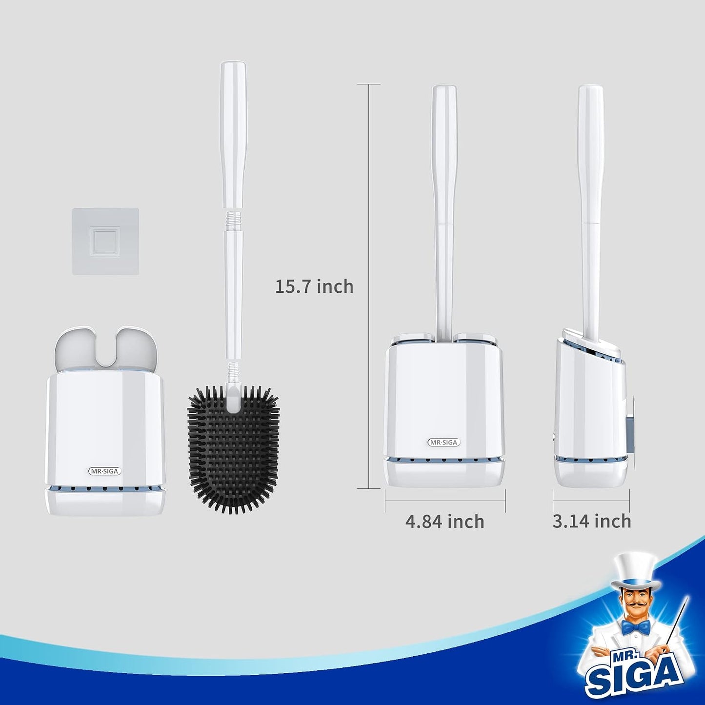 MR.SIGA Toilet Bowl Brush and Holder, Durable and Flexible Bristles, Wall Mounted Toilet Brush for Bathroom Cleaning, Black, 1 Pack