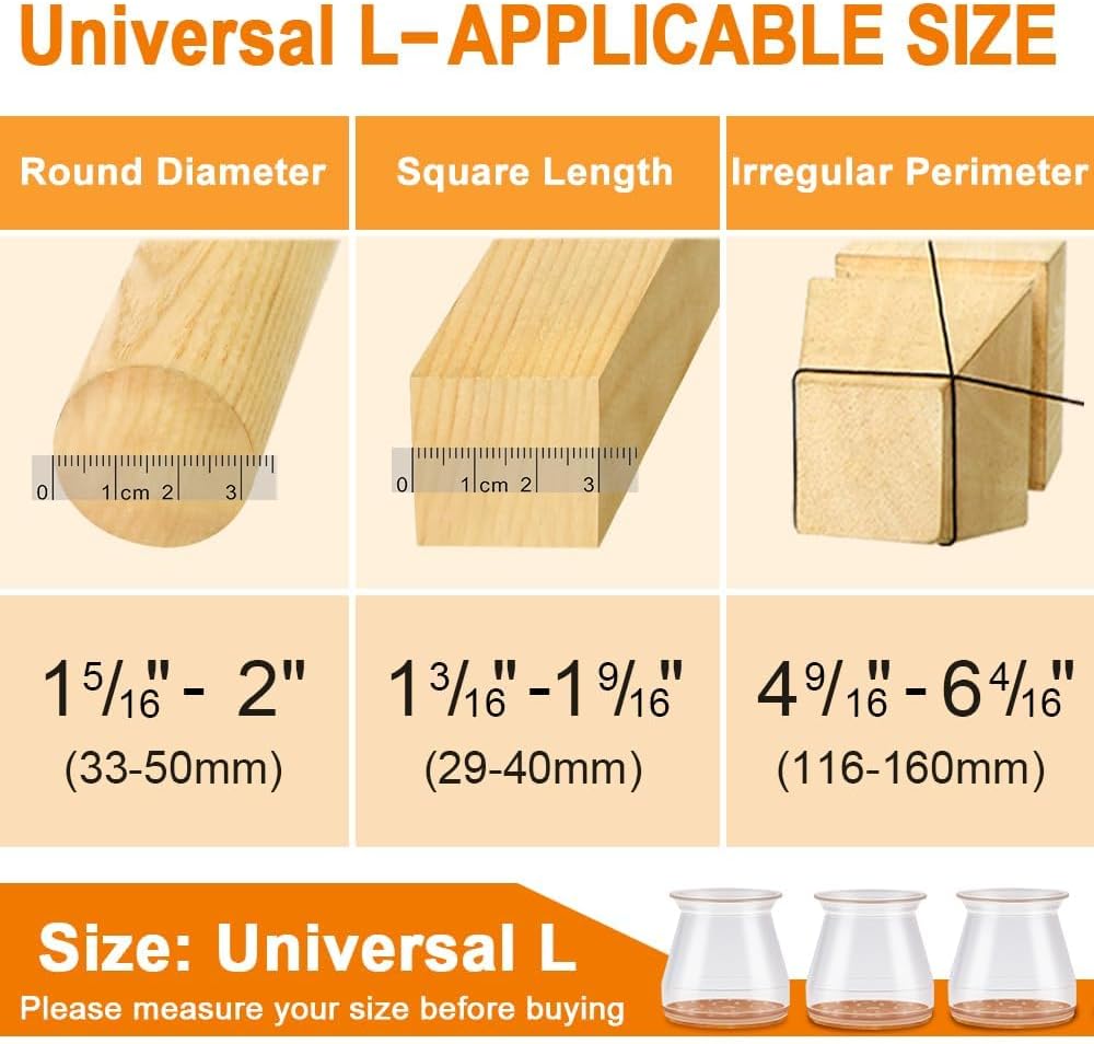 VIUME 24 Pcs Chair Leg Floor Protectors for Hardwood Floors Silicone Covers Felt Pads Furniture Leg Caps Anti-Scratch Reduce Noise Fit (1-5/16" to 2")